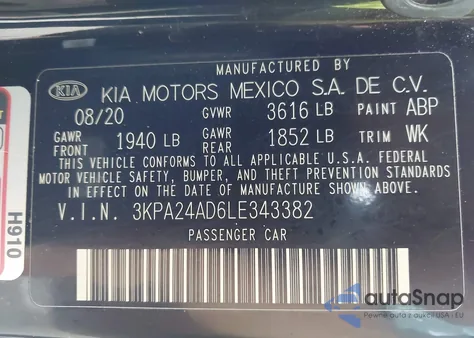 2020 Kia Rio Lx z USA, uszkodzony, nr VIN 3KPA24AD6LE343382